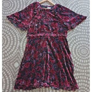 SALT Designer Dress XXL Pink Floral Burn Out Velvet‎ NEW Ruffle Rose Romantic
